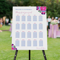 Pink blue Mexican talavera tile wedding seat chart