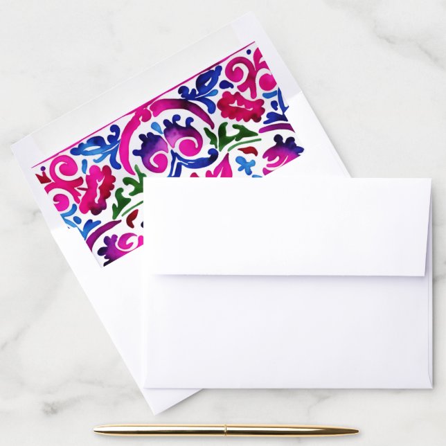 Pink blue Mexican Talavera tiles Spanish wedding Envelope Liner (Desk)