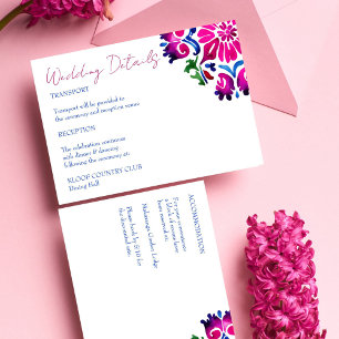 Pink blue Mexican Talavera tiles wedding details Enclosure Card