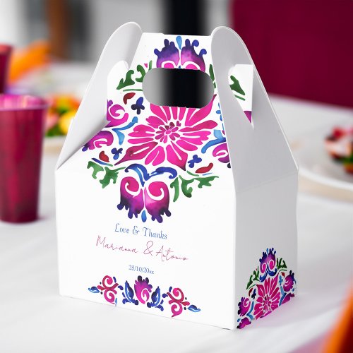 Pink blue Mexican talavera tiles wedding Favor Boxes