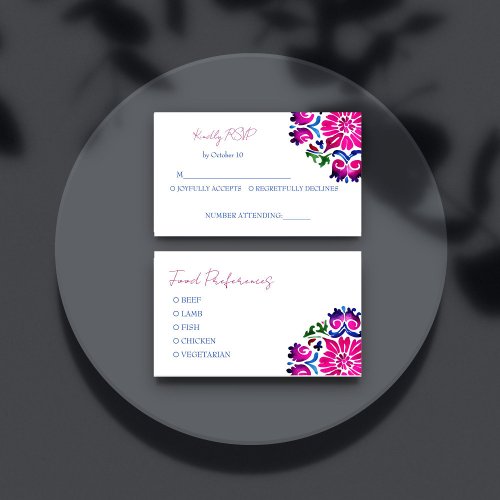 Pink blue Mexican Talavera tiles wedding RSVP Enclosure Card