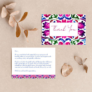 Pink blue Mexican Talavera tiles wedding thank you Card