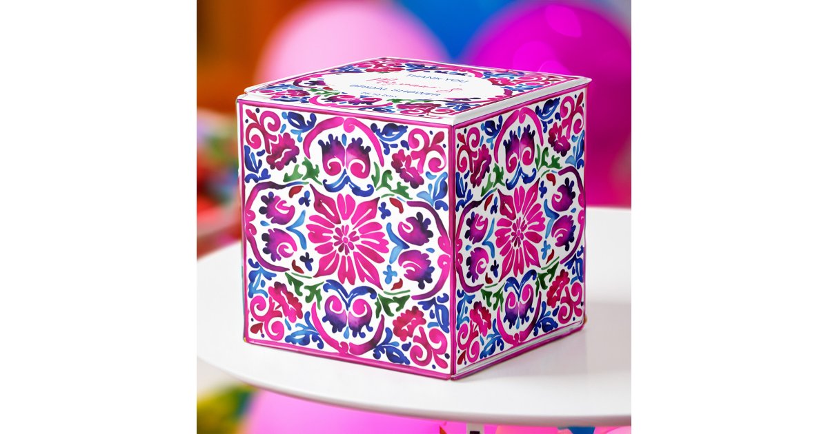Pink blue Mexican tiles bridal shower Favor Boxes | Zazzle