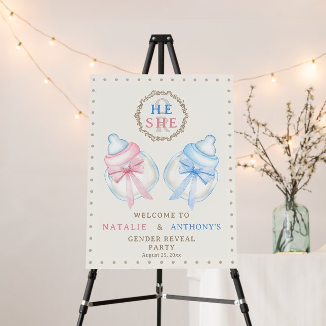 Pink Blue Milk Bottle Gender Reveal Welcome Sign (In Situ (Stand))