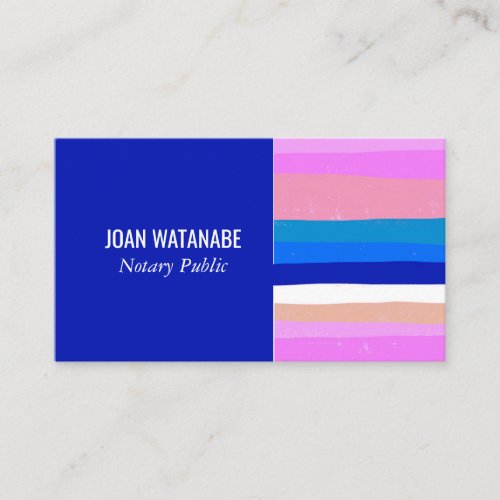 Pink Blue Minimalist Stripes Handmade Business Card