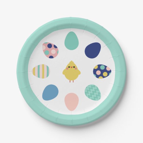 Pink Blue Mint Baby Chick  Easter Eggs Paper Plates