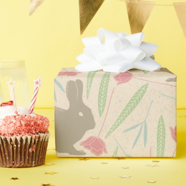 Pink Blue Mint Spring Floral Easter Bunny Pattern Wrapping Paper (Birthday Party)