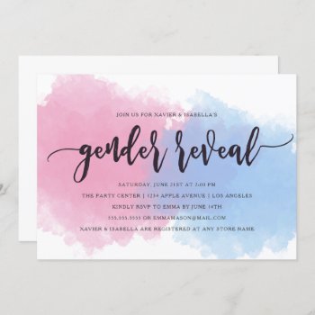 Pink & Blue Mist Gender Reveal Invitation by PinkMoonPaperie at Zazzle