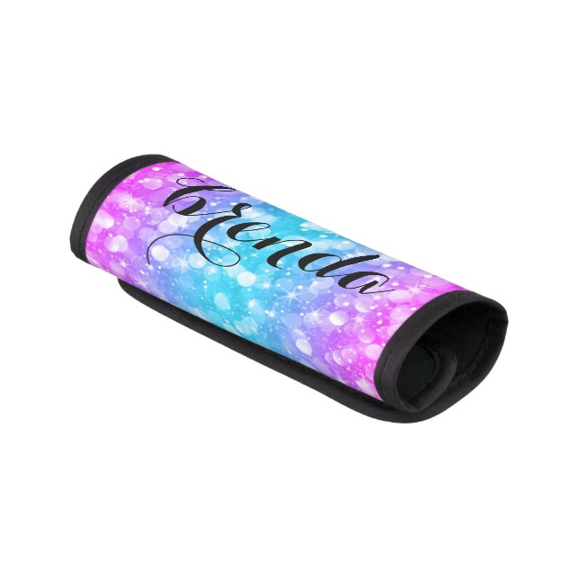 Pink & Blue Modern Bokeh Glitter Luggage Handle Wrap (Angled)