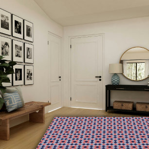 Pink Blue Modern Geometric Check Nursery Area  Rug