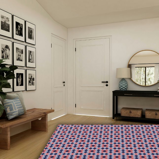 Pink Blue Modern Geometric Check Nursery Area  Rug (Pink Blue Modern Geometric Check Nursery Area Rug)