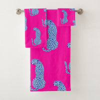 Pink & Blue Modern Jungle Cheetah Bath Towel Set