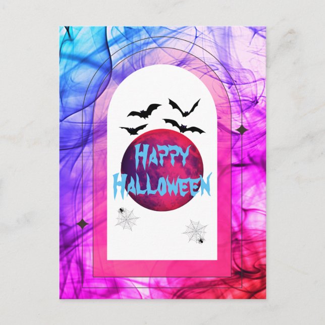 Pink Blue Modern Unique Spooky Happy Halloween Holiday Postcard (Front)