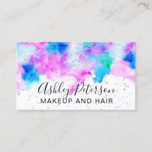 Pink blue modern watercolor brushstrokes makeup business card
