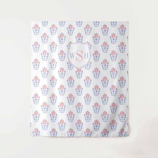 Pink Blue Monogram Baby Shower Photo Backdrop (Front)