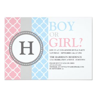 Pink/Blue Monogram Gender Reveal Invitation