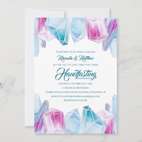 Pink  Blue Mystic Crystal Gems Handfasting Invitation