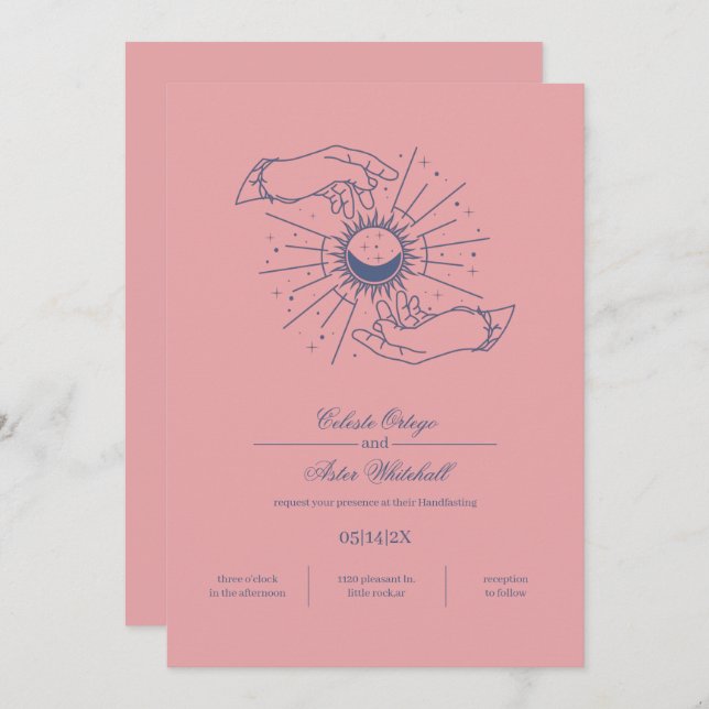 Pink & Blue Mystical Hands Celestial Handfasting Invitation (Front/Back)