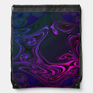 Pink Blue n Pine Green Fractal Drawstring Bag