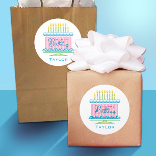 Pink Blue Name Birthday Cake Sticker