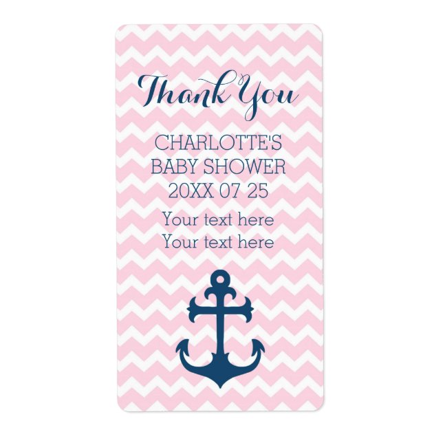 Pink Blue Nautical Baby Shower Favor Labels (Front)