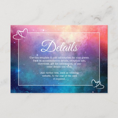 Pink  Blue Nebula Wedding Details Card