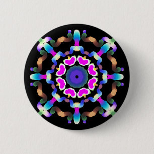 *~* Pink Blue Neon Mandala on Black Pinback Button