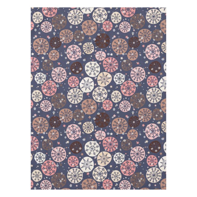 Pink blue neutrals snowflakes winter tablecloth (Front)