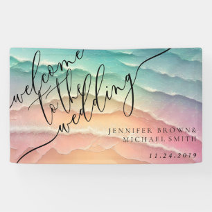 Pink Blue Ocean Beach Summer Party Welcome Wed Banner