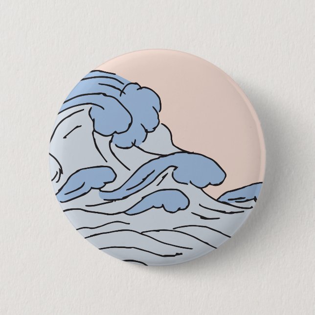 Pink/Blue Ocean Ocean Waves Aesthetic With Beach Button (Front)
