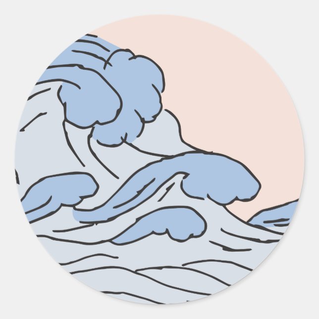 Pink/Blue Ocean Ocean Waves Aesthetic With Beach Classic Round Sticker (Front)