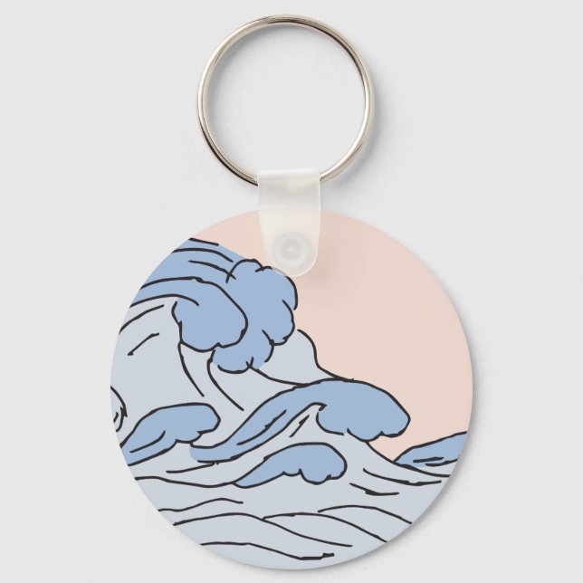 Pink/Blue Ocean Ocean Waves Aesthetic With Beach Keychain (Front)