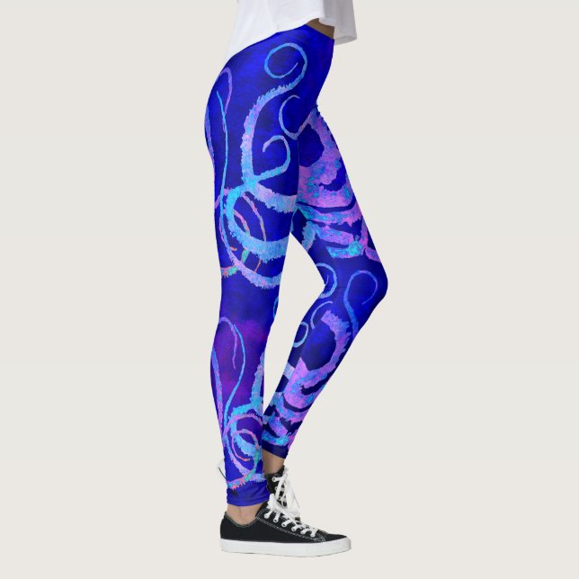 Pink & Blue Octopus Tentacles On Blue - Leggings (Right)