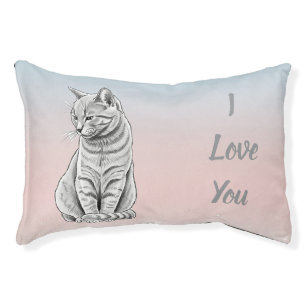 Pink Blue Ombre Cat Art I Love You Pet Bed