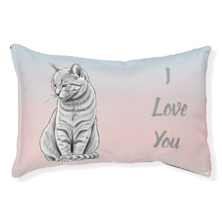 Pink Blue Ombre Cat Art I Love You Pet Bed