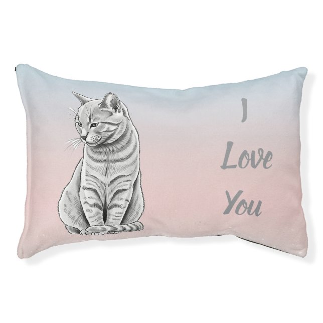 Pink Blue Ombre Cat Art I Love You Pet Bed (Front)