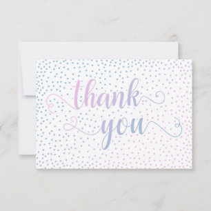 Pink & Blue Ombré Confetti and Script Baby Shower Thank You Card
