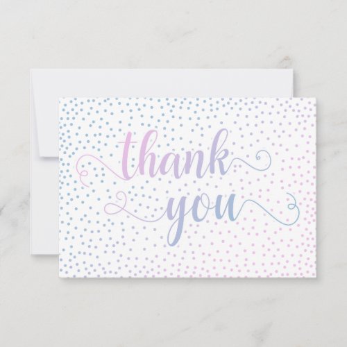 Pink  Blue Ombr Confetti and Script Baby Shower Thank You Card