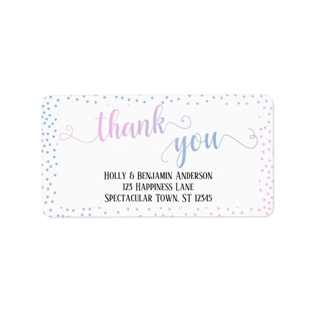 Pink Blue Ombre Confetti Thank You Script Label (Front)