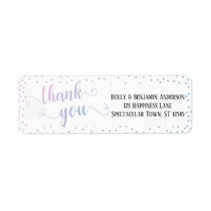 Pink Blue Ombre Confetti Typography Thank You Label