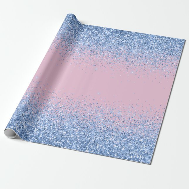 Pink Blue Ombre Glitter Baby Gender Reveal Wrapping Paper (Unrolled)