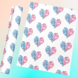 Pink Blue Ombre Glitter Hearts Baby Gender Reveal Wrapping Paper