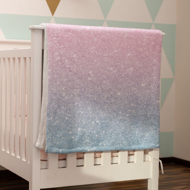 Pink Blue Ombre Gradient Glitter Baby Fleece Blanket (Creator Uploaded)