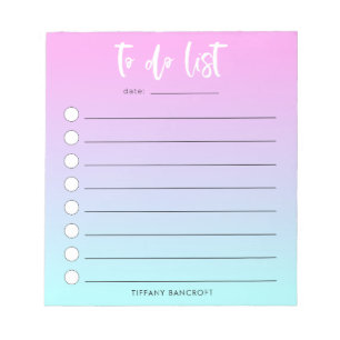 Pink Blue Ombre To Do List Girly Notepad
