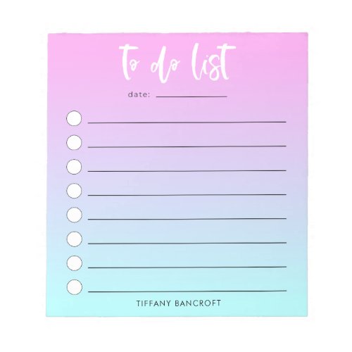Pink Blue Ombre To Do List Girly Notepad