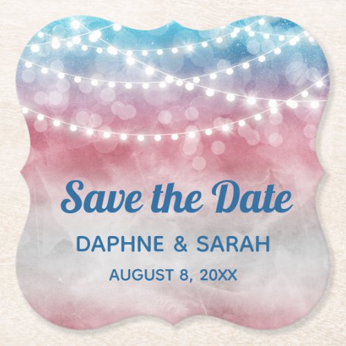 Pink Blue Ombre Trans Wedding Save the Date Paper Coaster