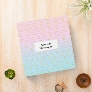 Pink Blue Ombre with Gold Lines 3 Ring Binder