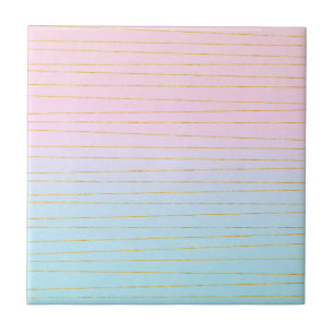 Pink Blue Ombre with Gold Lines Ceramic Tile