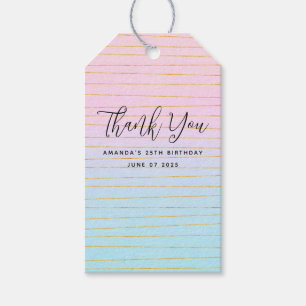 Pink Blue Ombre with Gold Lines Party Gift Tags