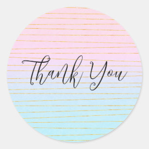 Pink Blue Ombre with Gold Lines Thank You Classic Round Sticker